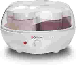 Euro Cuisine Máquina elétrica de iogurte YM80 - Promove a saúde intestinal com iogurte caseiro rico em probióticos - incubadora de iogurte doméstico com frascos de vidro, branca