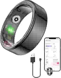 Anel inteligente Vital Health para mulheres, preto, anel de saúde vital, anéis inteligentes para homens com rastreamento de fitness, monitor de sono, rastreamento de atividades, aplicativo (tamanho
