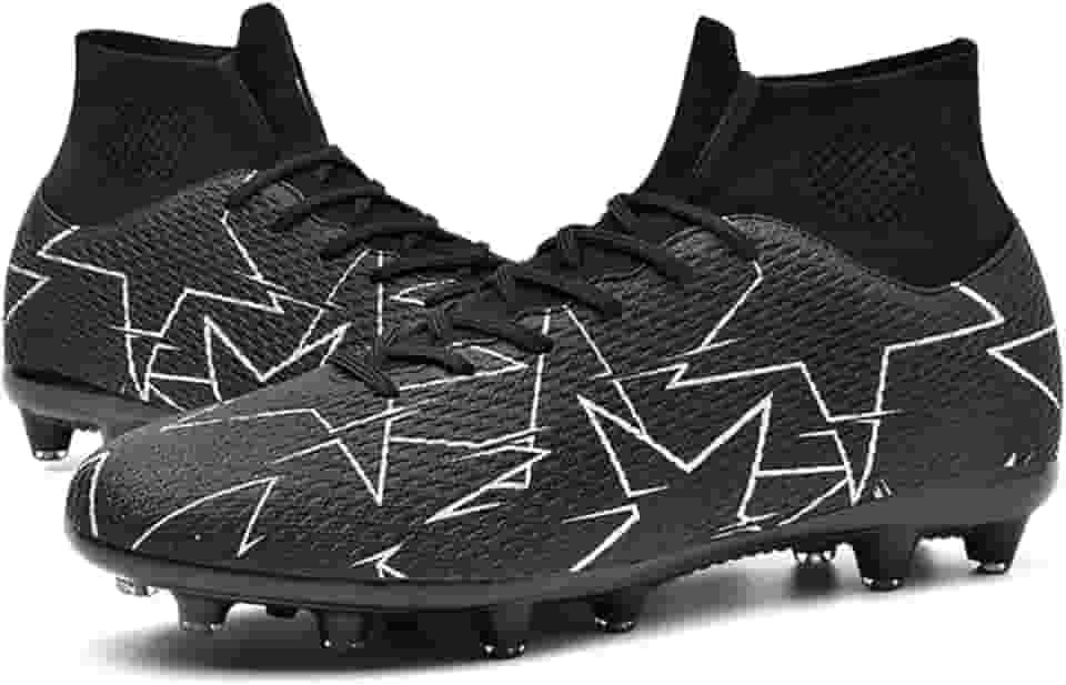 Chuteiras de futebol unissex masculinas, branco/preto/azul FG/AG, cano alto, botas de futebol para jovens e treinamentos profissionais, Preto, 39