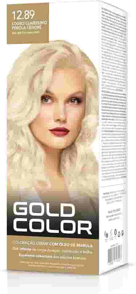 Coloração Capilar Gold Color 12.89 Louro Claríssimo Pérola Cendre- Vegana com Óleo de Marula, Brilho Intenso e Cobertura dos Cabelos Brancos