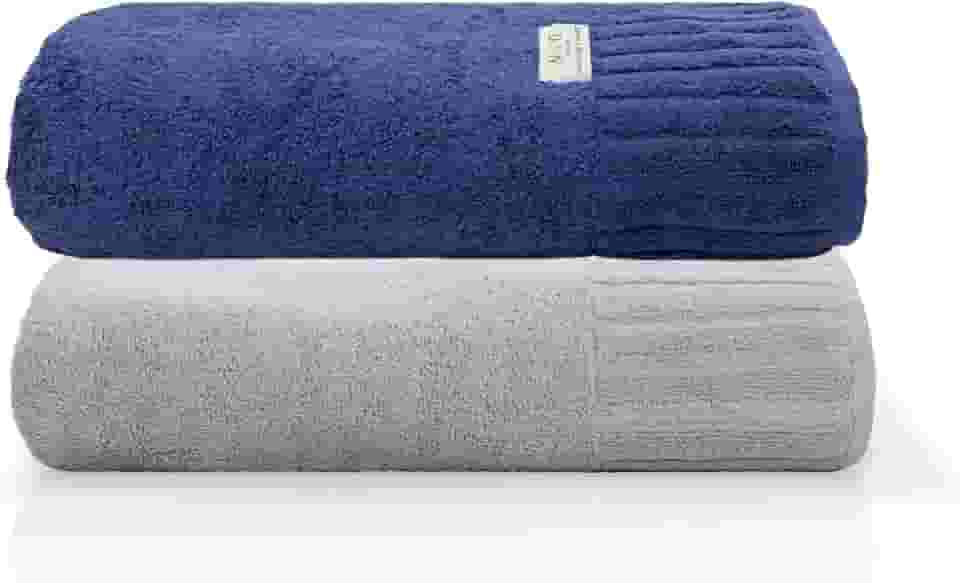 Jogo Toalha De Banho Gigante Ele/Ela Velour 500g/m², 100% Algodão, 02 Peças 85cm x 150cm, Toque Super Macio, Aconchegante, Melhor Absorção, Moderno E Sofisticado (Marinho/Limestone)
