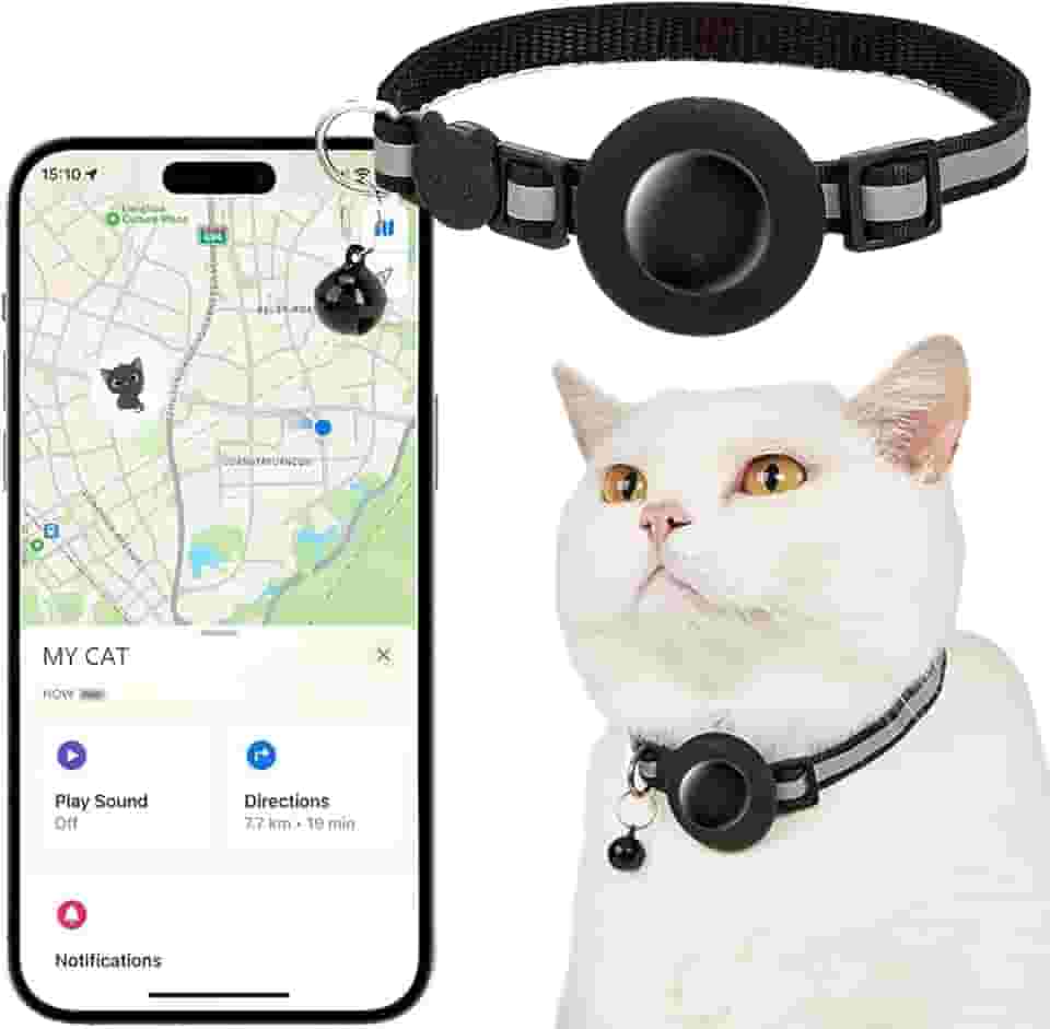 Coleira GPS para Gatos Localizador Eletrônico de Animais de Estimação Compatível com Apple Find My à Prova D'água Longa Vida Útil da Bateria Visibilidade Aprimorada