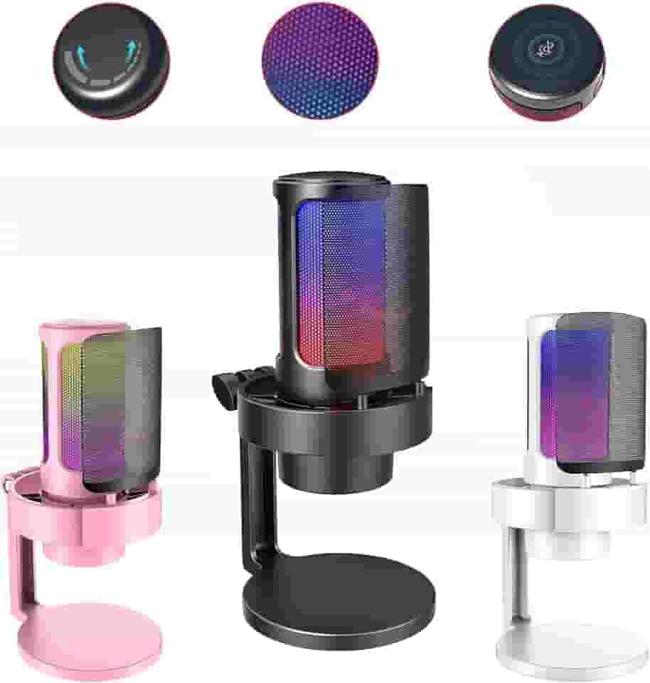 Microfone RGB Condensador Com Conector De Monitoramento De Fone De Ouvido USB Profissional Controle De Luz Gamer Para Computador Jogos Transmissao Ao Vivo Plug And Play Cor Sortida - TOMATE