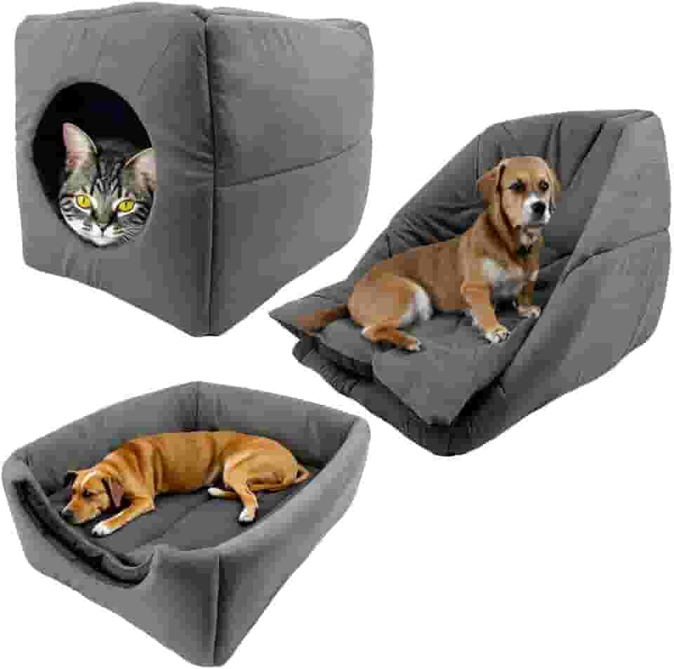 Cama Toca Iglu 3 em 1 Suede Cachorro Gato Frio Quente Pet G (Cinza)