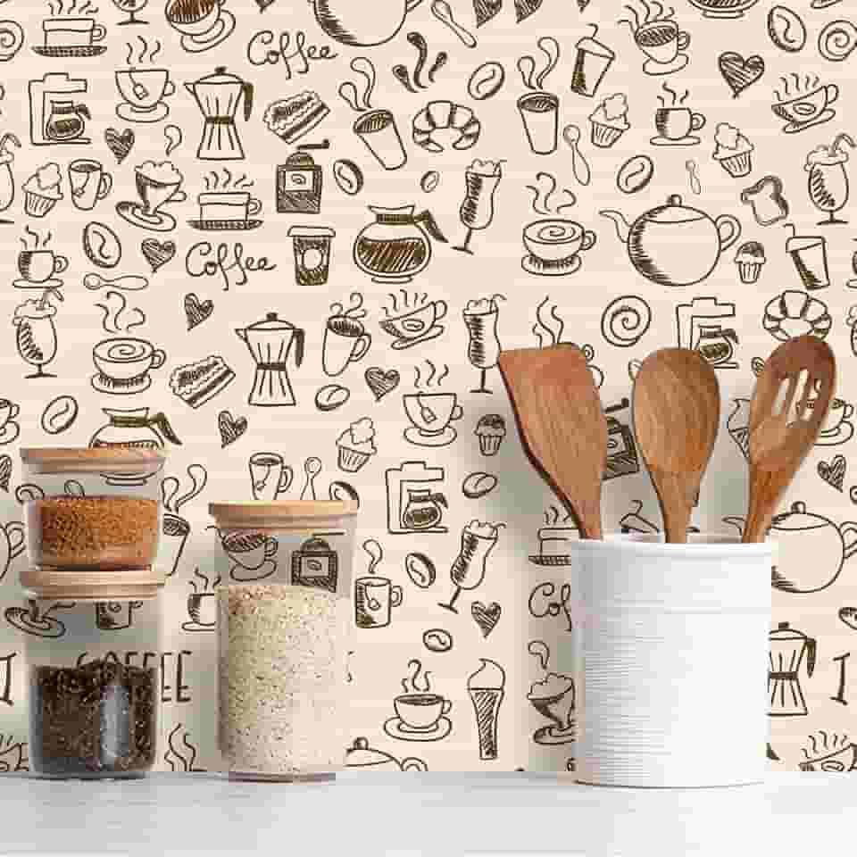 Papel de Parede Adesivo Cozinha Café Diversos Modelos Rolo 3m Cozinha Café:CS004