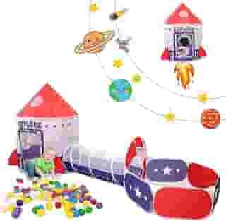 Genérico - Barraca Infantil 3 em 1, Menina Astronauta e Menino Espaço, Casa Infantil, Toca Túnel Cesta Basquete, 1 - 8 Anos, Ambos os Gêneros