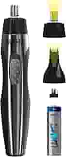 Aparador elétrico Wahl a bateria com iluminação; aparador de pelos faciais, nariz, orelhas e sobrancelhas indolor para homens e mulheres, Modelo 5546-200, preto/prata