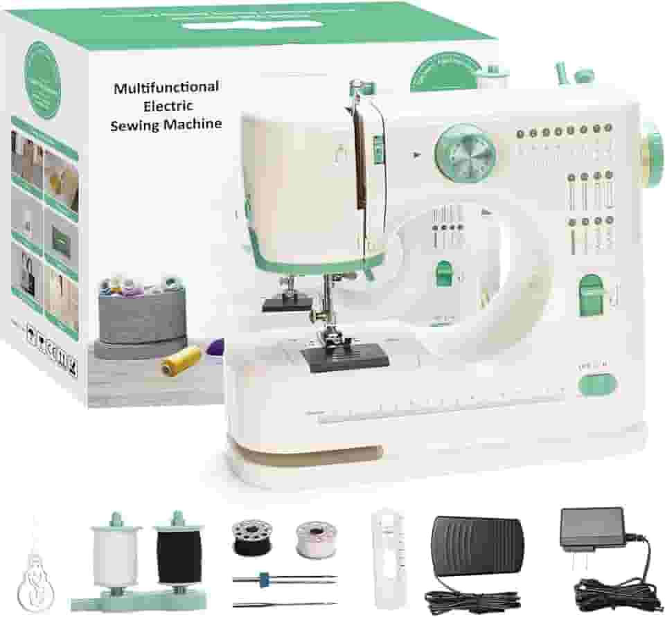 Mini máquina de costura de velocidade dupla, agulha dupla e linha dupla, 16 modos de costura, máquina de costura doméstica para iniciantes, ideal para adultos e iniciantes
