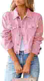 Jaqueta jeans feminina cropped de manga comprida casual com botões