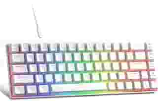 MageGee Teclado portátil 60% mecânico para jogos, interruptor vermelho, teclas PBT Pudim, RGB retroiluminado, compacto, 68 teclas, mini teclado de escritório com fio para Windows Laptop PC - Branco