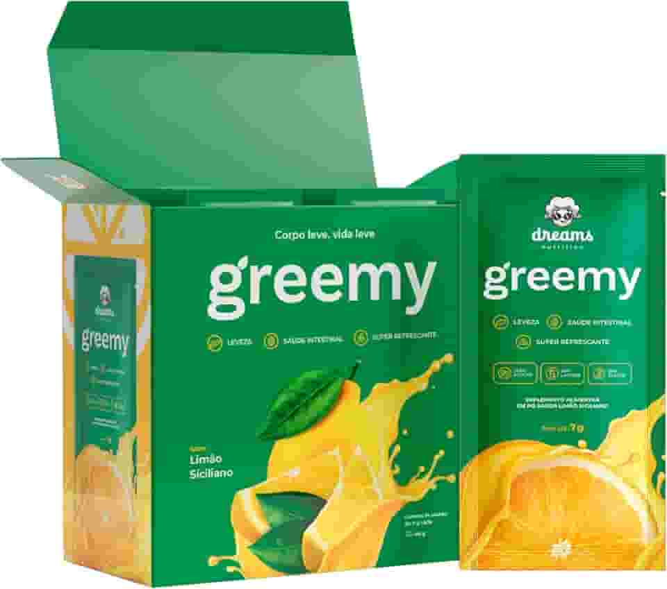 Greemy Green Juice - Suco Verde em Pó Concentrado em Sachê - Blend de Vegetais, Fibras e Enzimas Digestivas (Limão siciliano)