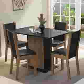 Conjunto Sala de Jantar Mesa Tampo de Vidro 4 Cadeiras Preto/rustic Martina Madesa