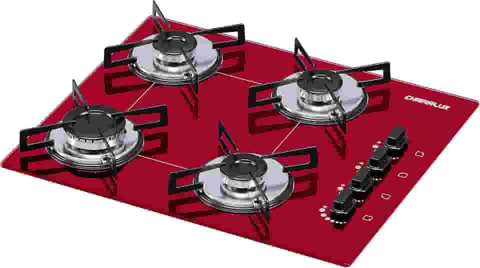 Cooktop 4 bocas Chamalux ultra chama Bivolt Gás Natural Trempe de Chapa Vermelho