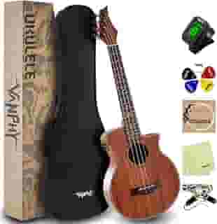 VANPHY Ukulele Tenor elétrico Ukulele de 66 polegadas Sapele Kit iniciante para ukelele com alça de bolsa de presente para afinador de cordas de nylon para iniciantes, estudantes, músicos profissionais Ukalalee Yukalalee