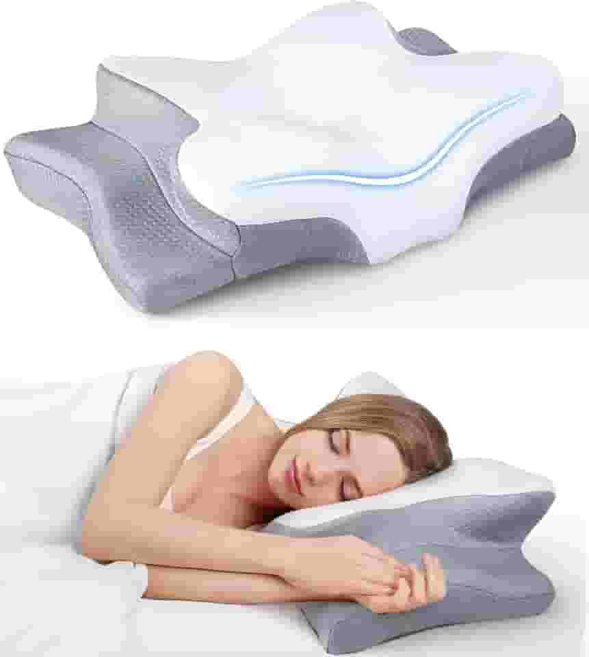 Travesseiro ortopédico cervical ajustável, para alívio da dor no pescoço, travesseiro ergonômico de espuma viscoelástica, inodoro, travesseiro para dormir de costas e de lado