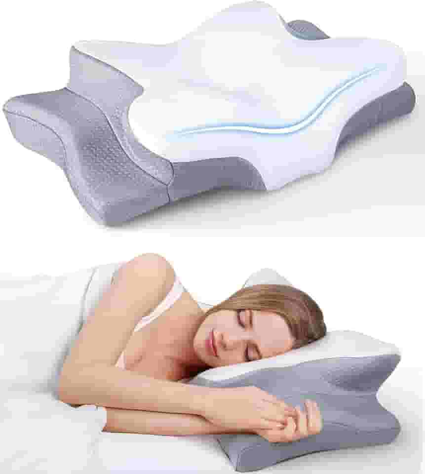Travesseiro ortopédico cervical ajustável, para alívio da dor no pescoço, travesseiro ergonômico de espuma viscoelástica, inodoro, travesseiro para dormir de costas e de lado