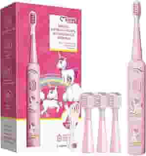 MOMODENT Escova Elétrica Infantil, Cerdas Extra Macias, 3 Modos de Vibração, 3 Cabeças Substituíveis, IPX7 à Prova D'Água, Recarregável, para Crianças de 3 a 12 Anos (Rosa)