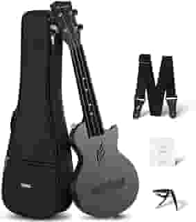 Enya Ukulele Soprano Nova U Mini Simple 53 cm – Ukulele de viagem de fibra de carbono – com kit para iniciantes inclui estojo, alça, capo e cordas (preto)