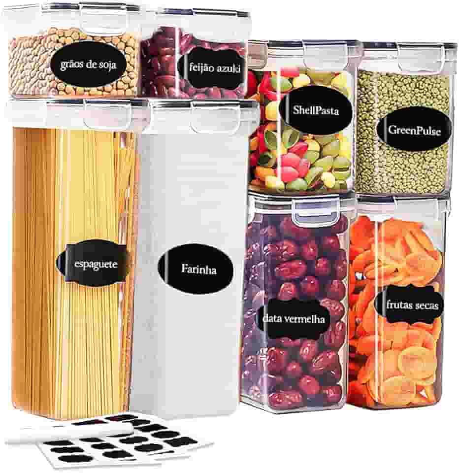 Kit 8 Potes Tampa Hermético Porta Alimentos Mantimentos Armário Cozinha (KIt 8)