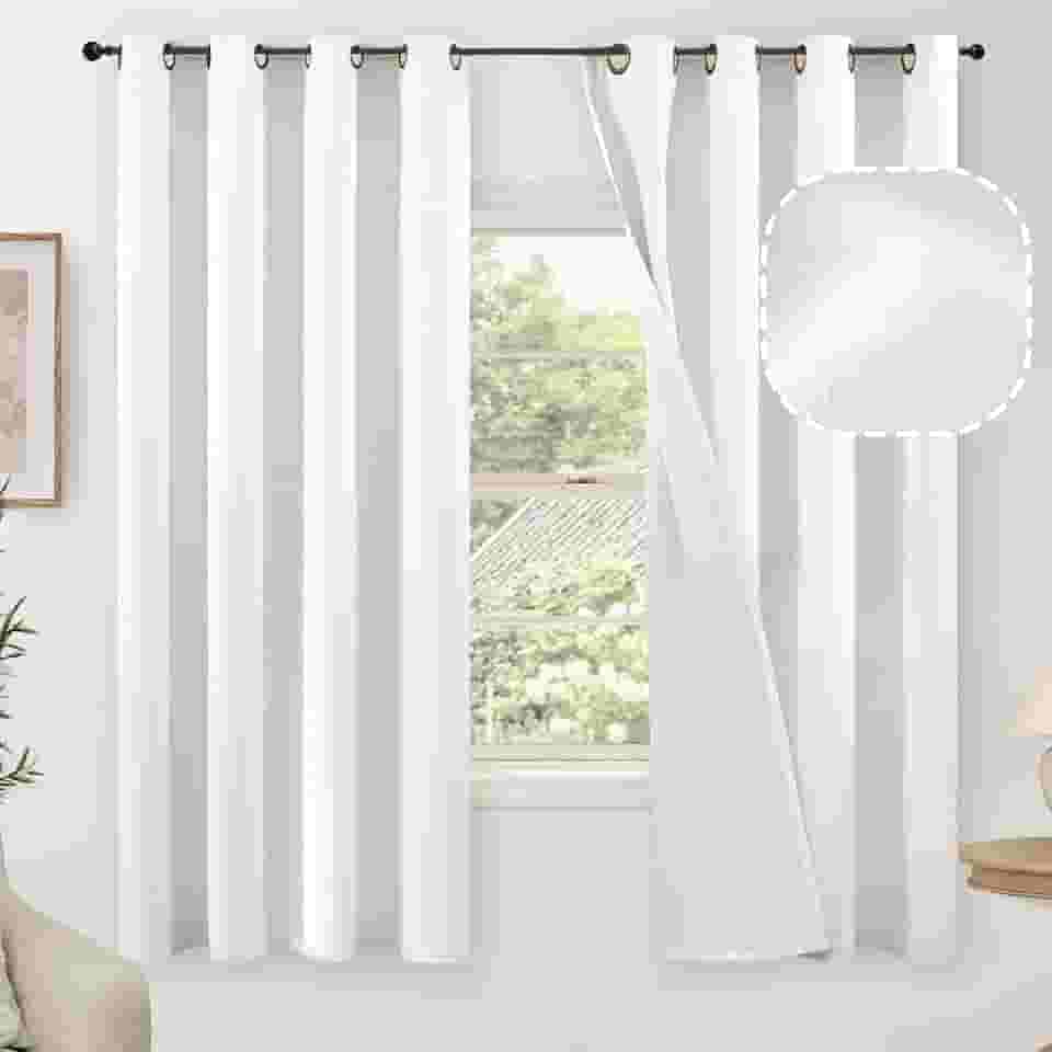 Cortinas blackout para quarto de 153 cm de comprimento, conjunto de 2 painéis, isolamento térmico, 100% blackout, privacidade, isolamento acústico, ilhós, cortinas de linho de casa de fazenda, para