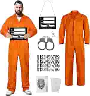 HOMELEX Fantasia masculina de prisão laranja para o dia das bruxas, uniforme de prisão para adultos
