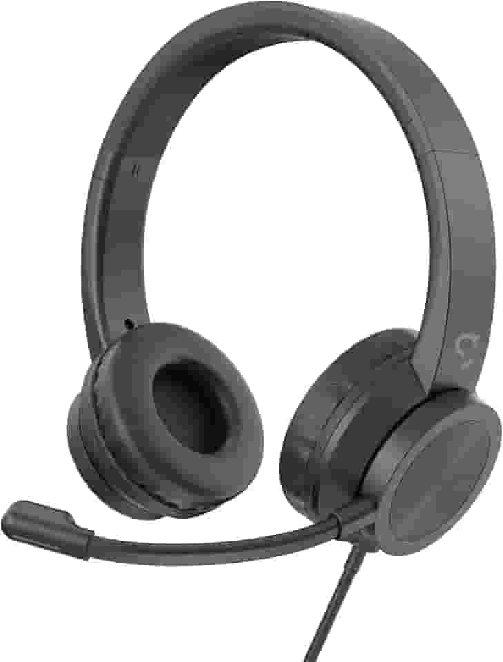 Geonav Fone de Ouvido com Microfone omnidirecional para Videochamadas & Reuniões Online, conector USB, HSETUBK, Preto