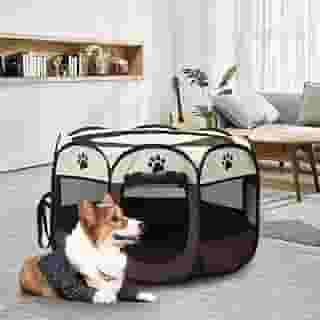 Cercado Casinha Telado Portátil Dobrável Chiqueirinho para Pet Cachorro Gato (MARROM, G, 100 cm)