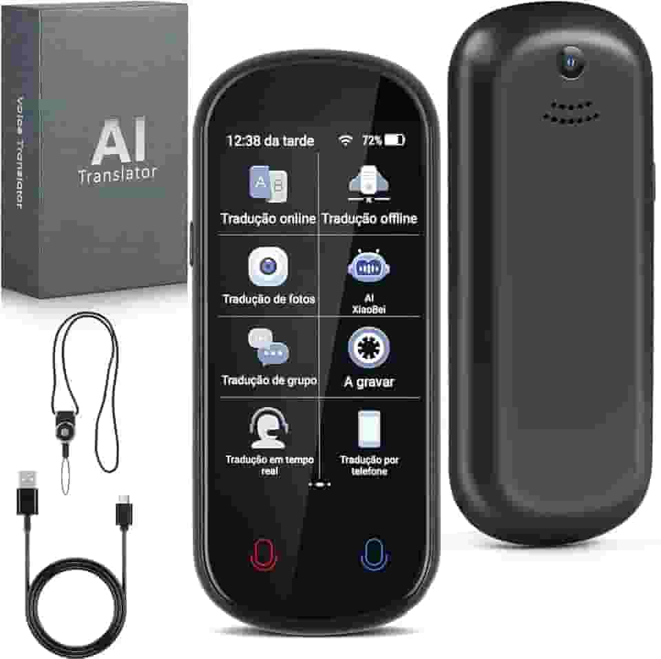 Dispositivo Tradutor de Idiomas, Traductor Eletrônico Bidirecional de Voz em Tempo Real Suporta 138 Idiomas, Offline, Gravação e Tradução de Fotos para Aprendizagem