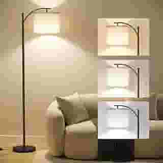 SUNMORY Luminária de chão de arco, luminária de chão moderna com lâmpada de 3 temperaturas de cor de 9W, lâmpadas de metal com abajur ajustável para pendurar, lâmpadas de chão altas para sala de