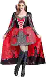 PROTAURI Vestido feminino de fantasia de drama de vampiro – Roupas de festa de carnaval extravagantes para cosplay Queen, tamanho G, preto e vermelho