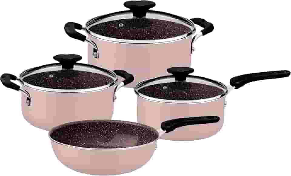 Jogo de Panelas Tramontina Tunis em Alumínio com Revestimento Interno Cerâmico e Externo Siliconado Rosa Trufado 4 Peças