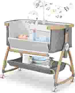 IUVKIMOM Berço De Cabeceira Para Bebê, 3 Em 1 Dormir Ao Lado Da Cama, Balanço Bebê Com Colchão, Móbile, Mosquiteiro, Cesto Armazenamento, Ajustável 6 Alturas Rodas Recém-Nascidos