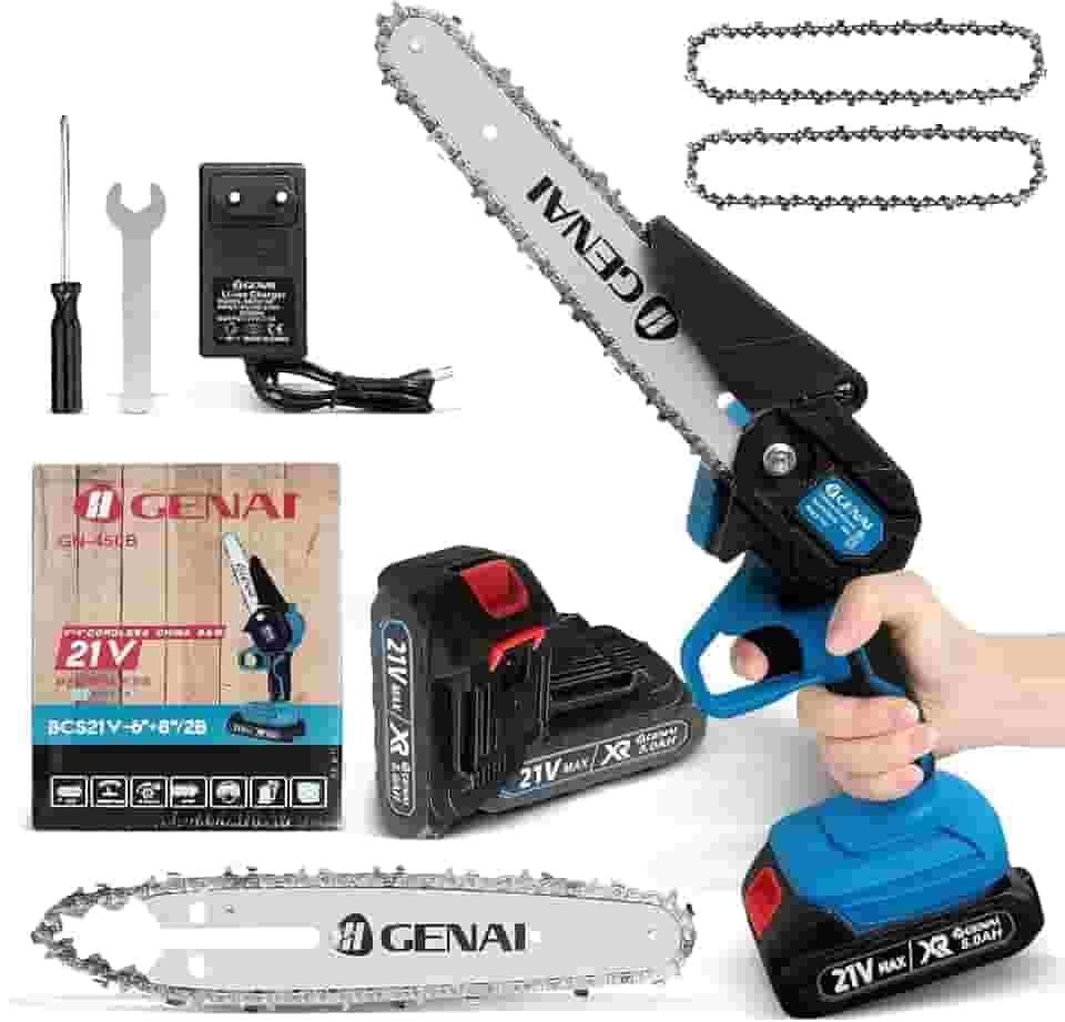 Motoserra Portatil a Bateria Mini Motosserra 21V Brushless Motosserra Elétrica Portátil 6+8 Polegadas 2 Bateria GN-450B