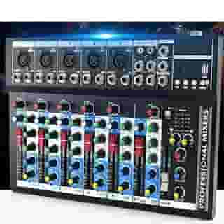Mixer de áudio profissional,7/8/12 canais Mixer de placa de som com Bluetooth, entrada USB para PC Fonte de alimentação fantasma de 48V para música, Podcast, Produção (Pedal de efeito de 7 canais)