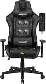 MAX RACER - Cadeira Gamer Massageadora Tactical-SMI - Poltronas Gamer de Aço, Cadeira Ergonômica - 8 Pontos de Massagem, Braços 3D, Tecido Sintético P.U, Suporta 150kg, Inclinação 180° - Preta