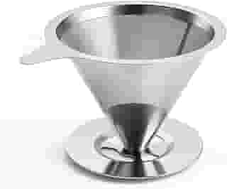 Coador de Cafe Inox Reutilizavel Filtro Permanente 102 com Suporte Integrado, Peneira Fina Dupla Camada, Lavavel e Ecologico, Ideal para Cafa Manual sem Papel, Compativel com Xicaras e Garrafas
