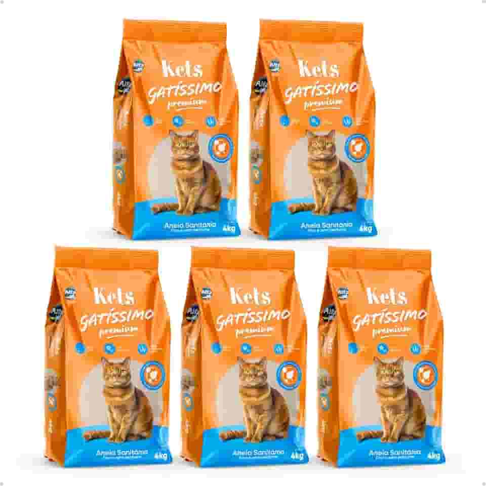 Kit 5 Areia Higiênica Sanitária Grão Fino Para Gatos 4kg Kets Gatissimo Sem Perfume Premium Natural Alfa Pet