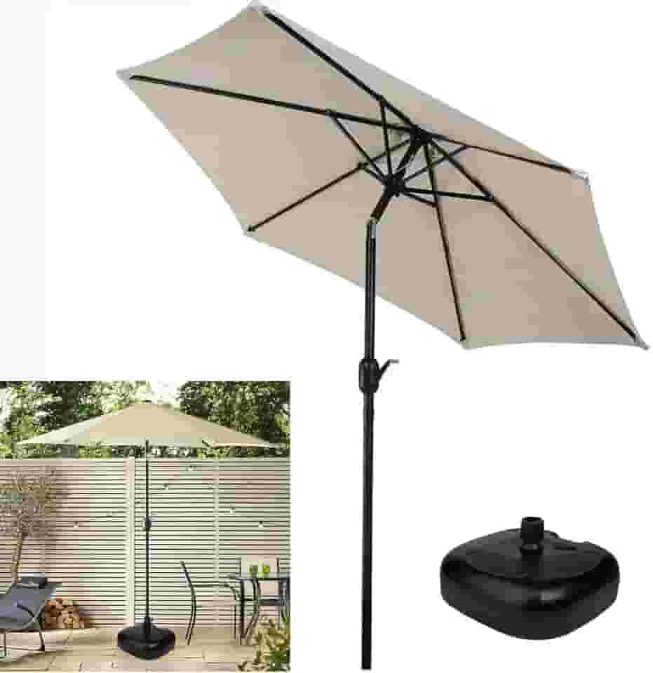 Ombrelone Com Base Plástica para Piscina 2,5m de Manivela Articulado Ipanema Bege - AMZ - Bege-Preta