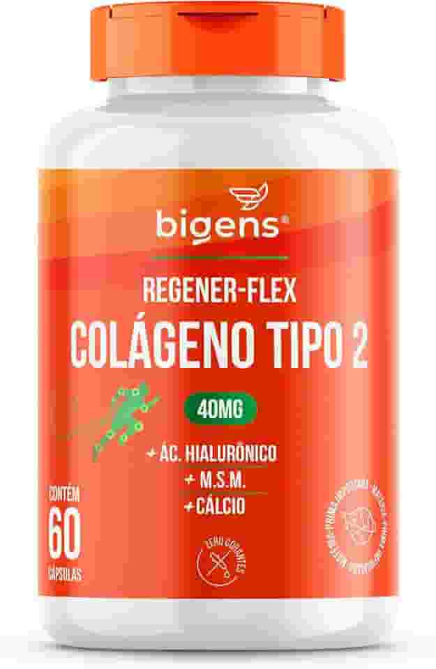Regener Flex, Colágeno tipo 2 40mg, ácido hialurônico, M.S.M., Cálcio, 60 cápsulas, Biogens