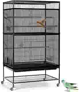 Gaiola para Calopsita 132 * 52 * 79cm, com Prateleira, Aço Carbono, Esmalte Cozido, Viveiro para Calopsita, Viveiro para Papagaio, Gaiola para Passarinho