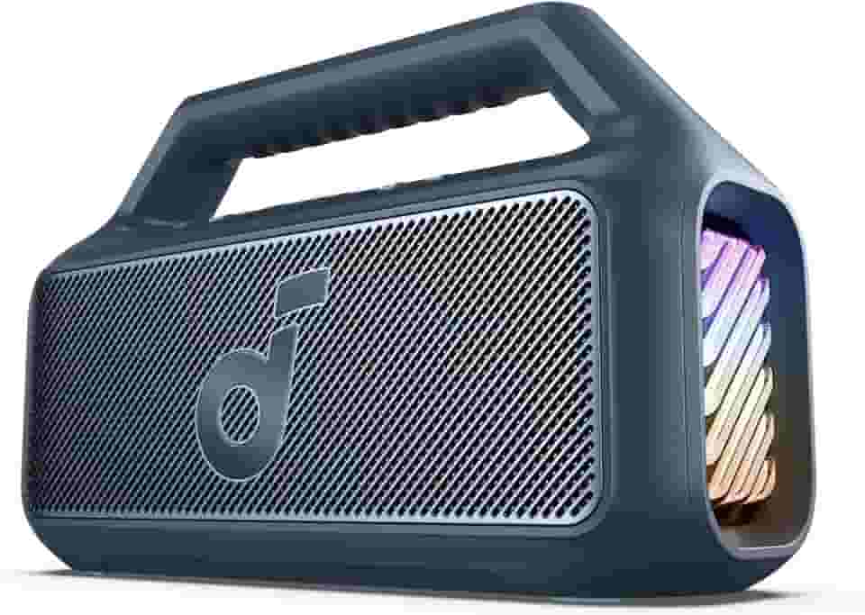 soundcore Boom 2 da Anker, alto-falante 80W, Subwoofer, BassUp 2.0, 24H, IPX7 à Prova d’Água, Flutuante, Luzes RGB, USB-C, Equalizador Personalizado, Bluetooth 5.3, Portátil para Camping e Praia