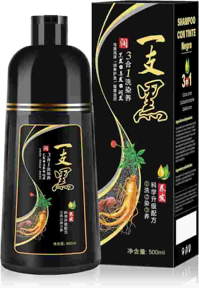 500ml Shampoo de Tintura 3 em 1 Preto Natural, Ingredientes a base de ervas para mulheres e homens, Tintura em minutos/semi-permanente