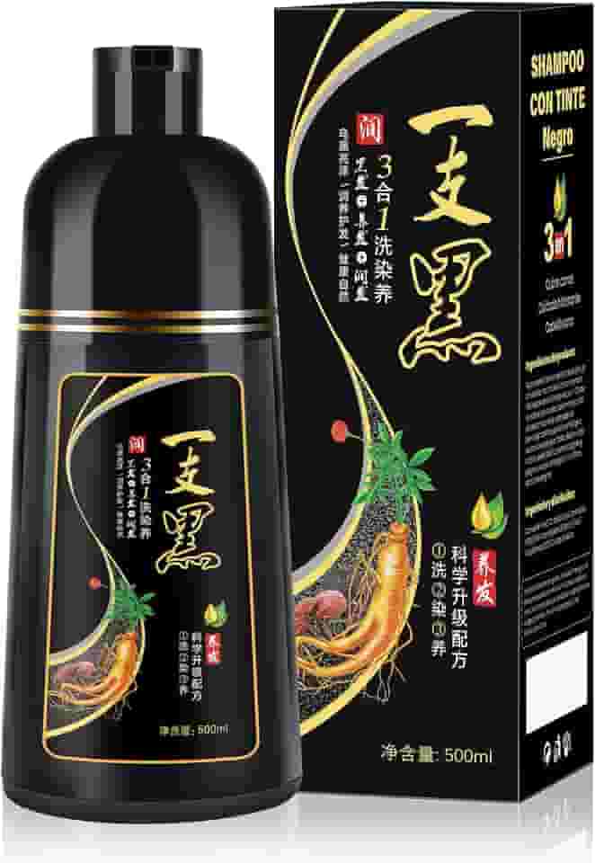 IIIMEIDU Shampoo de Tintura 3 em 1 Preto Natural 500ml, Ingredientes à base de ervas para mulheres e homens, Tintura em minutos/semi-permanente