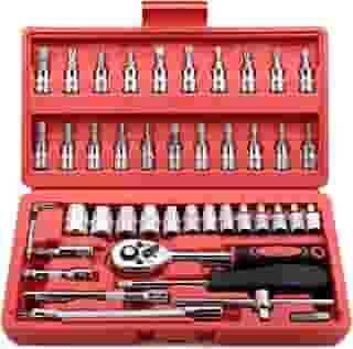 Kit Ferramentas 46 Peças com Catraca, Soquetes Allen Torx 1/4' e Extensão – Maleta Compacta Completa para Uso Profissional Automotivo e Doméstico