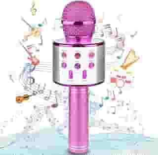 Microfone Infantil Karaoke Sem Fio Recarregável USB para Crianças Menina Menino Festas Eventos Portátil (ROSA)