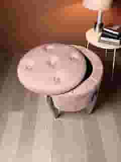 Puff gui baú, Redondo Estofado em Veludo Rosa, com Botões Decorativos, Estilo Moderno, pix
