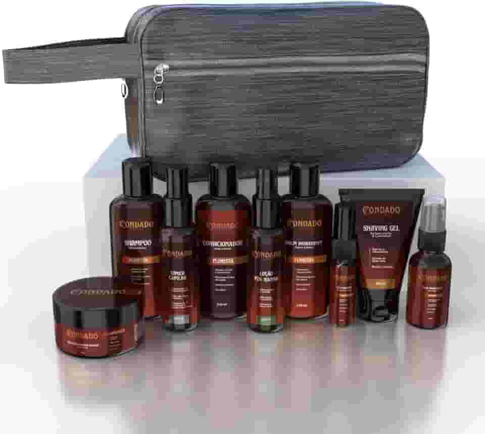 Kit Barba Completo Necessaire Shampoo Condicionador Balm Óleo Hidratante Tônico Crescimento Masculino (Floresta + Necessaire Cinza)