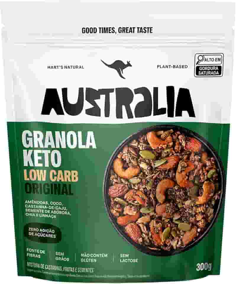Hart's Natural Granola Australia Keto Low Carb | Granola Sem Açucar, Sem Lactose, Sem Glúten, Vegano | 100% Natural | Alto em Fibras | Snack Saudável | 300g