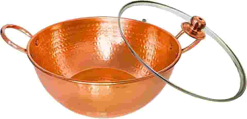 Tacho De Cobre Puro 14 Litros Com Tampa de Vidro Alças Cobre