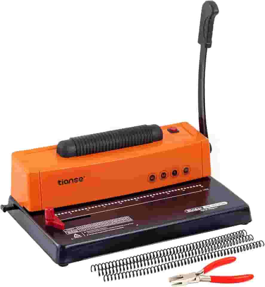 TIANSE Máquina de encadernação, máquina de encadernação de bobina espiral, fichário de perfuração manual com inserção de bobina elétrica, adequado para tamanho carta / A4 / A5